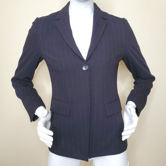 Mastina Black One Button Blazer with Brown Stitching SZ 4 - Picture 1 of 8
